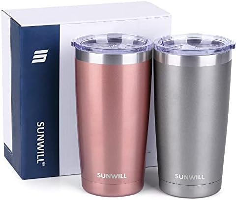 SUNWILL Travel Coffee Mug Set of 2, 20 oz Tumbler with Lid, Insulated Stainless Steel Cup for Water, Tea, Ice, Rose Gold & Cool Grey - Image 5