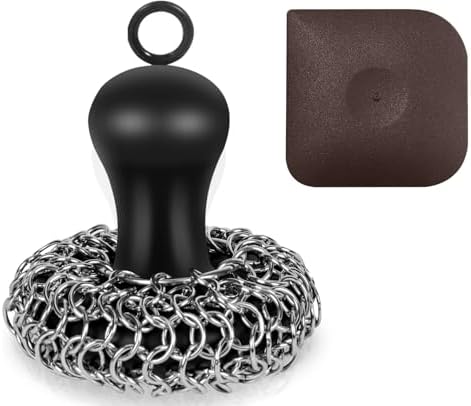 Herda Cast Iron Cleaner Scrubber +Pan Scraper, Patented Chain Mail Scrubber by Betterqualitybetterlife