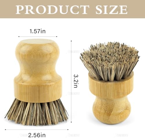 AUEAR, Natural Bamboo Dish Scrub Brush Cleaning Pot Scrubber Brushes Coconut Bristles for Cast Iron Skillet Pots Pans (4 Pack) - Image 2