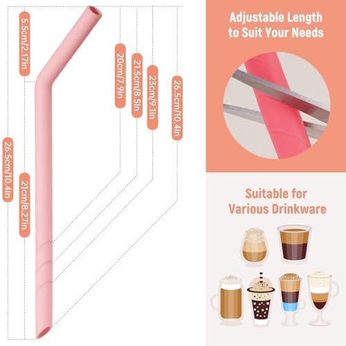 NiHome 6 PCS Extra Wide Reusable Bent Silicone Straws for Boba & Smoothies - Image 4