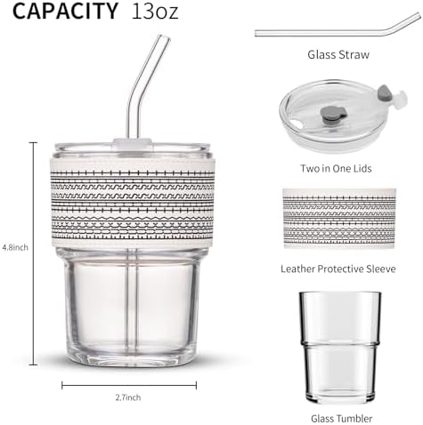 BLUEPOLAR 13oz/400ml Glass Water Tumbler with Straw and Lid Sealed Carry on Thick Wall Iced Coffee Cup for Water, Iced Tea, Fruit Juice - Image 4