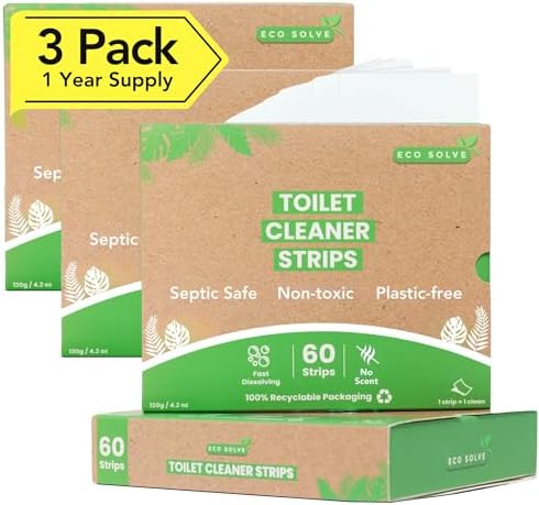 Natural Toilet Bowl Cleaner Strips, Unscented, Eco-friendly, Non-toxic, Septic Safe, Removes Odors & Stains, Plastic-free, Toilet Bowl Cleaner for Quick and Easy Cleaning (180 count) by EcoSolve