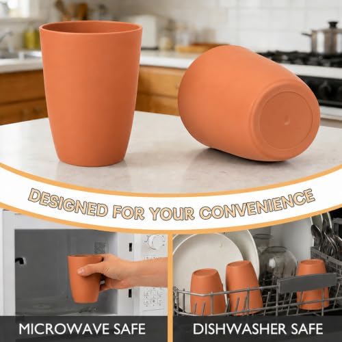 Wrova Wheat Straw Cups 6 PCS Good Alternative to Plastic Reusable Cups 12 oz Unbreakable Drinking Cup Reusable Dishwasher Safe Water Plastic Glasses Orange - Image 6