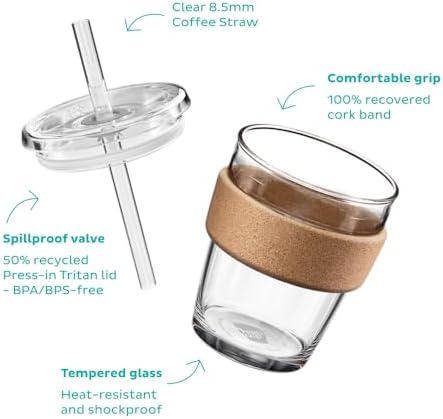 KeepCup Cold Cup - Brew Cork Tempered Glass Ice Coffee Tumbler with Recovered Cork Band, Lid and Straw - 12oz (340ml) - Image 3