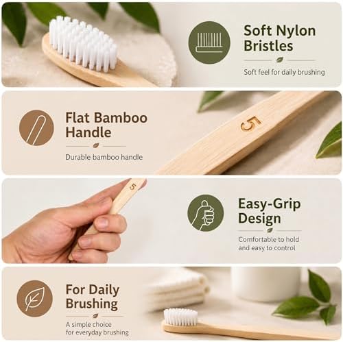 Bamboo Toothbrushes 10 Pack - Soft Bio-Based Nylon Bristles - Image 5