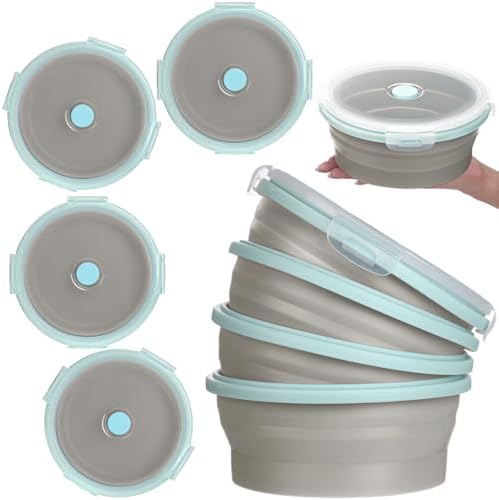 Suclain 4 Pcs Collapsible Bowls with Lids Silicone Camping Food Storage Container Expandable Folding Salad Lunch Box Travel Container for Hiking Camping by Suclain