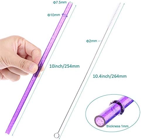 Dakoufish BPA-Free 12 Piece 10 Inch Reusable Clear Plastic Glitter Sparkle Drinking Straw Plus one Cleaning Brush (6color,10inch) - Image 3