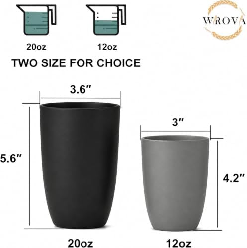 Wrova Wheat Straw Cups 6 PCS, 20 oz Plastic Cups Reusable Kitchen Cups, Dishwasher & Microwave Safe Large Coffee Cup, Unbreakable Water Plastic Glasses- Black & Gray - Image 3