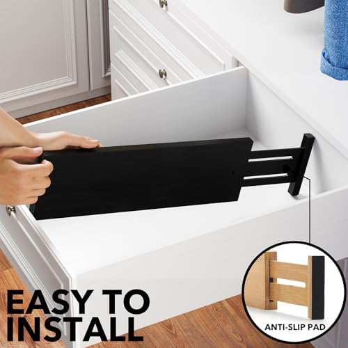 SpaceAid Bamboo Dresser Drawer Dividers 6 Pack, 4.65“ High Adjustable 17“-22” Drawer Organizers, Expandable Organization for Clothing, Clothes, Dressers, Black - Image 6