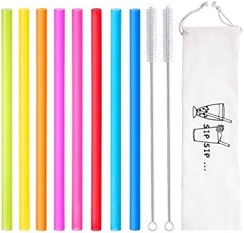 8 Pcs Extra Wide Reusable Smoothie & Boba Straws with 1 Bag & 2 Brushes - Multicolor Big Jumbo, BPA FREE Large Plastic Straws for Smoothies, Bubble Tea(Tapioca, Boba Pearls), Milkshakes - Image 2
