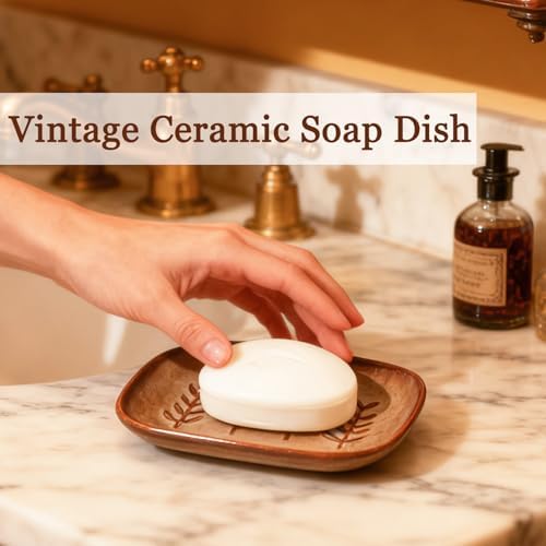 HighHerz Aesthetic Ceramic Soap Dish for Shower, Soap Holder with Raised Relief, Shower Soap Dish for Shampoo Bar Or Sponge, Soap Saver for Bathroom, Kitchen, Sink, Decorative Soap Tray (Brown) - Image 6