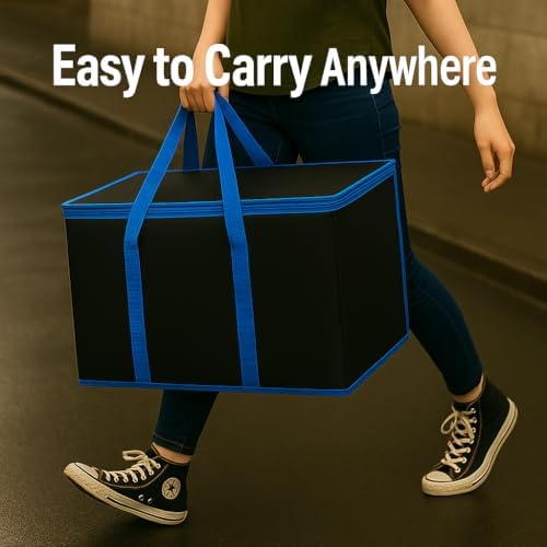 musbus XL-Large Insulated Grocery Shopping Bags, Black, Reusable Bag,Thermal Zipper,Collapsible,Tote,Cooler,BLACK BLUE - Image 3