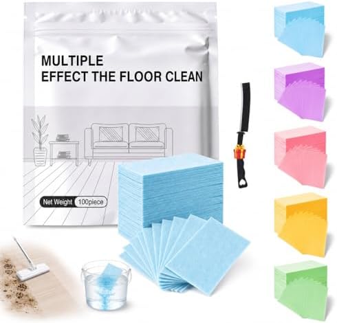 Floor Cleaning Tablets, 100 Pieces Multi-Surface Cleaner Sheets for Mopping, Floor Cleaner Tablets for Hardwood Tile Laminate Vinyl, Dissolvable Solution with Crevice Brush, Blue Camellia Scent by Unknown