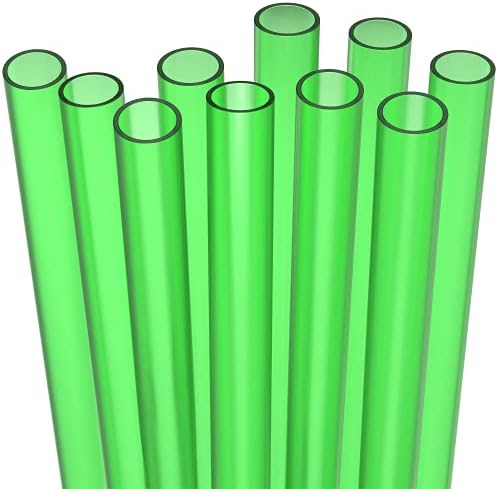 Fiesta First 10 EXTRA WIDE Long Reusable Hard Plastic Drinking Straws + Cleaning Brush - Fat Thick Large Jumbo Straws for Smoothies and Milkshakes - Green - Dishwasher Safe BPA Free by Fiesta+First