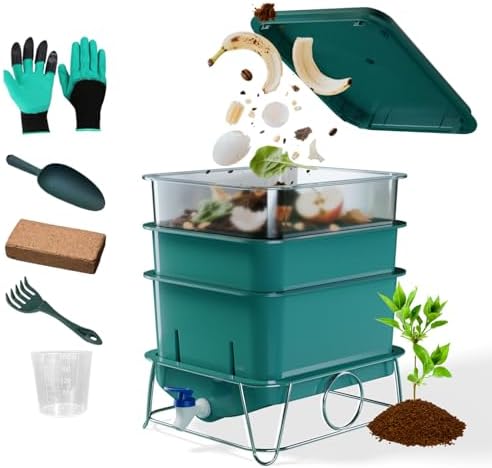 3-Tray 15L Worm Compost Bin,Indoor Composter for Kitchen Food Waste by HCGADON