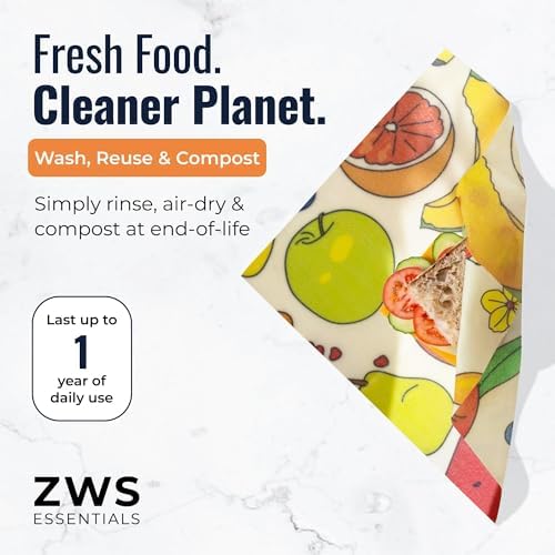 Beeswax Wraps, Reusable Cotton Food Storage Set for Kitchen, Lunch, Bread, Snacks, Bowls. Eco-Friendly Plastic-Free Alternative. 3-Pack Assorted - Fruits by Zero Waste Store - Image 7