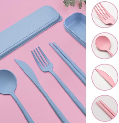 ELANE 4 Sets Reusable Travel Utensils Set with Case,Camping Cutlery Set Reusable Cutlery Set with Case,Utensil Sets for Lunch Picnic Daily Use Outdoor - Image 5