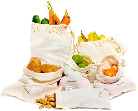 Organic Cotton Mesh Produce Bags Set of 6 (3 Large, 3 X-Large), Reusable Drawstring Grocery Bags for Fruits, Vegetables, Onion, Potato & Garlic Storage, Washable Farmers Market Kitchen Organizer - Image 2