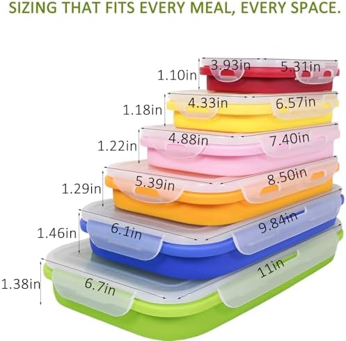Set of 6 Collapsible Silicone Food Storage Containers With Lids, Durable, Meal Prep Foldable Bento Lunch Boxes for Kitchen, Camping, Microwave,Dishwasher and Freezer Safe, BPA Free - Image 3