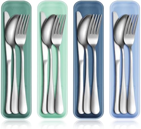 Yinkin 4 Pack Travel Silverware Set with Case for Lunch,Blue by Yinkin