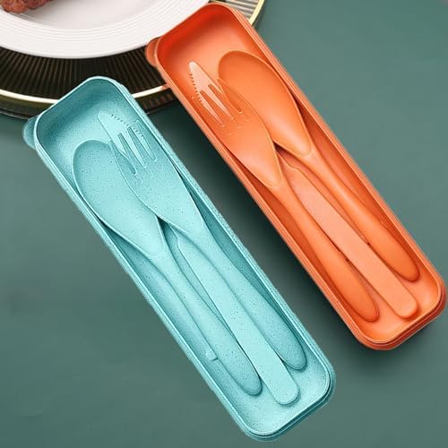 Reusable Travel Utensils Set with Case Wheat Straw Fork Spoon Knife Cutlery - Image 7
