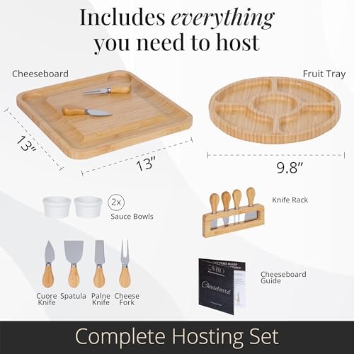 Charcuterie Board Set Bamboo with Cheese Knives and Bowls, Large Wooden Serving Platter for Entertaining, Housewarming and Wedding Gift by Cavrro - Image 4
