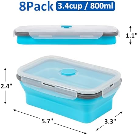 Collapsible Silicone Food Storage Containers Set with Lid & Air Vent,Foldable Lunch Containers (8PCS,Blue,27oz) - Image 3