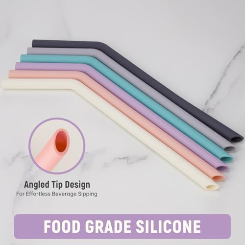 NiHome 6-Pack Wide Reusable Bent Silicone Straws for Smoothies, Milkshake - Image 2