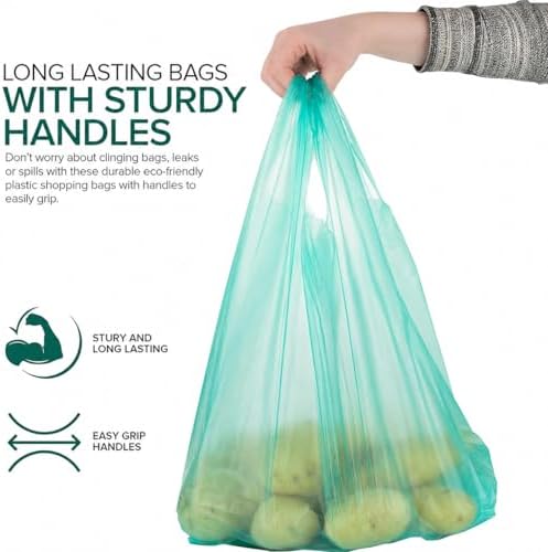 Stock Your Home Eco Grocery Bags Disposable T-Shirt Thank You Bag with Handles for Supermarket, Groceries, Produce, Shopping - Image 4