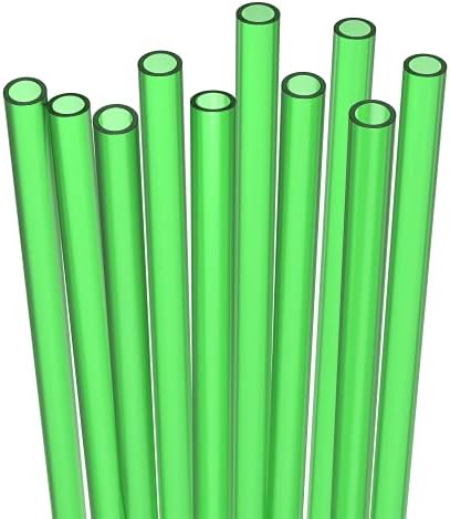 Fiesta First 10 Long Reusable Hard Green Plastic Drinking Straws, Medium Width + Sturdy Cleaning Brush - for Tumblers, Mason Jars, Smoothies and Milkshakes - Dishwasher Safe BPA Free by Fiesta+First