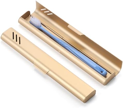 Travel Toothbrush Case, Portable Toothbrush Holder, Durable Aluminum Toothbrush Storage Box, Small Breathable Manual Toothbrush Container for Traveling, School, Camping, Business Trip - Gold by EVERYPURCHASEISFORASIMPLELIFE