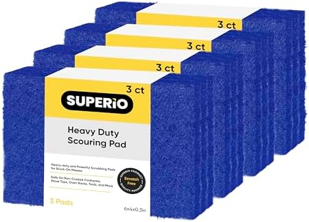 Scouring Pad Non-Scratching Scrubber Non-Scratch Cleaning Scrub Pads Heavy Duty Scouring Pad Reusable Kitchen Scrubbing Pad Pack of 12 Blue, by Superio by Superio