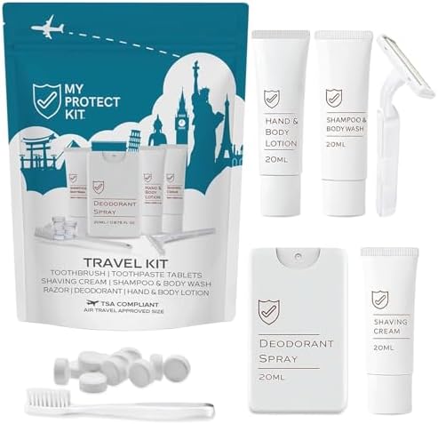 MY PROTECT KIT Travel Kit, 20-Piece Toiletries, Toothbrush, Shaver, Tablets by MYPROTECTKIT