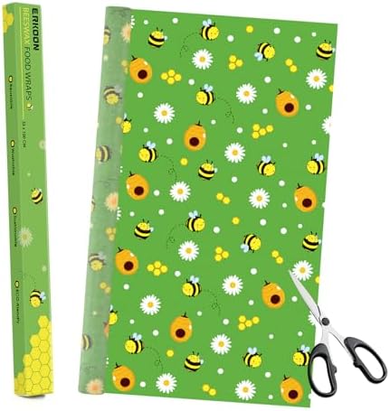 Beeswax Food Wraps 1 Meter Roll 13 x 39 Inch Reusable Beeswax Wraps Eco-Friendly Sustainable Food Storage Wraps for Sandwich, Cheese, Fruit, Bread, Snacks by ERKOON