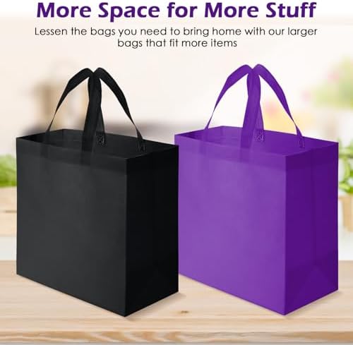 Reginary 50 Pcs Reusable Tote Bags Shopping Bags Non Woven, Black, Purple - Image 4