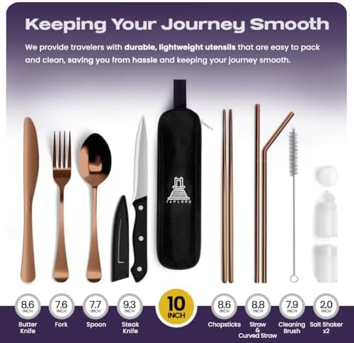 Taplord Portable Travel Silverware Set With Case, Includes 10 Pcs of Travel Utensils With Case, Stainless Steel Flatware Set For Camping, Lightweight (Rose Gold) - Image 2