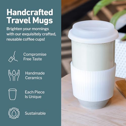 NOVA CERAMICS Travel Mug - Ceramic Coffee Mug With Lid – Microwave & Dishwasher Safe Coffee White & Grey Tumbler - Gifts For Women Men Him Her – 16oz – Mist - Image 2