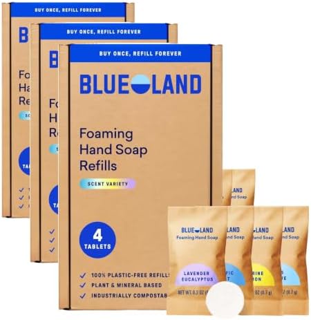 BLUELAND Foaming Hand Soap Refill Tablets, 12-Pack, Variety Pack Scents, Eco Friendly Cleaning Products, 4 x 9 Fl oz by BLUELAND