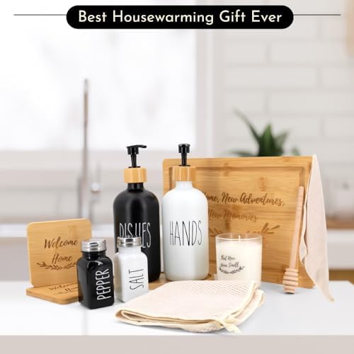 Happy Banana House Warming Gifts New Home – Home Essentials for New Home Gift Set Includes Scented Candle, Bamboo Cutting Board, Soap Set, Towels, Salt and Pepper Shaker – Luxury New House Must Haves - Image 4