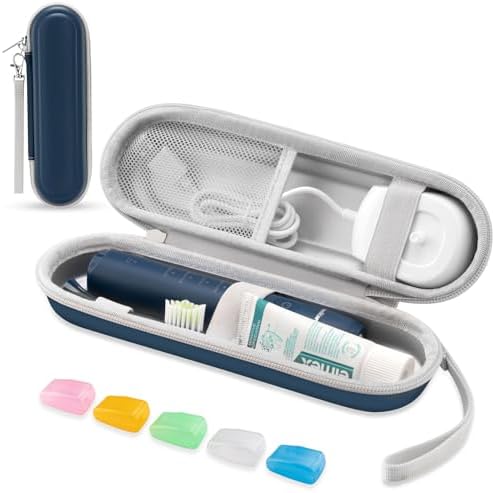 Toothbrush Travel Case for Oral B/Oral-B Pro 1000 1500 5000 7000 & Philips Sonicare 4100 1100 5300 5100 6100/iO Electric Toothbrush, Hard Protective Storage Bag (Deep blue case with toothbrush cap) by TYSORETY
