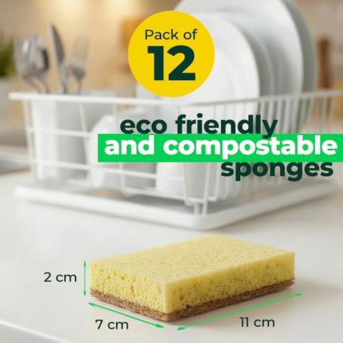 bioGo 12 Pack Natural Biodegradable Kitchen Sponges - Eco-Friendly, Compostable, Cellulose Dish - Compostable - Biodegradable - Cellulose Sponge - Image 5