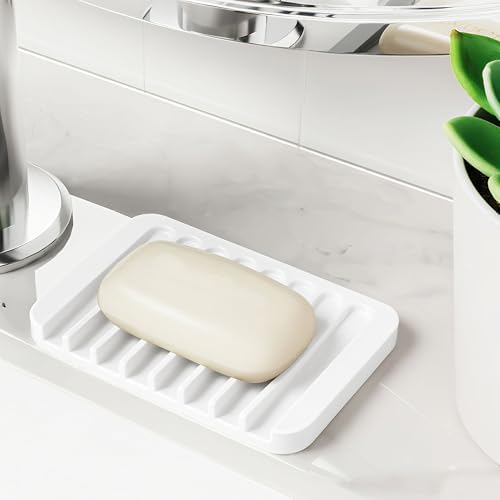 Aoheuo Modern Minimalist Style Soap Dish, Flexible Silicone Drain Soap Holder (White), 4.5" Long 3.2" Wide 0.4" High, Suitable for Kitchen, Bathroom and Bar Sinks - Image 4