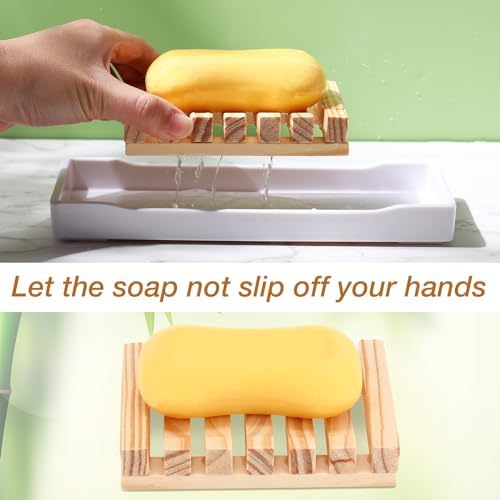 Skylety 30 Pcs Wooden Soap Dish Draining Tray for Shower,Wood Color - Image 5