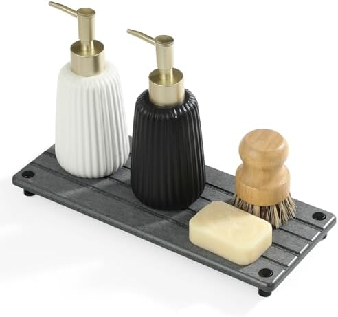 Razborci Instant Dry Sink Caddy Kitchen Sink Organizer, Quick Drying Stone Tray Diatomite Sponge Holder Soap Dish, Bathroom Countertop Fast Dry Water Absorbing Vanity Rack, Dark Gray,12" x 5" by Razborci