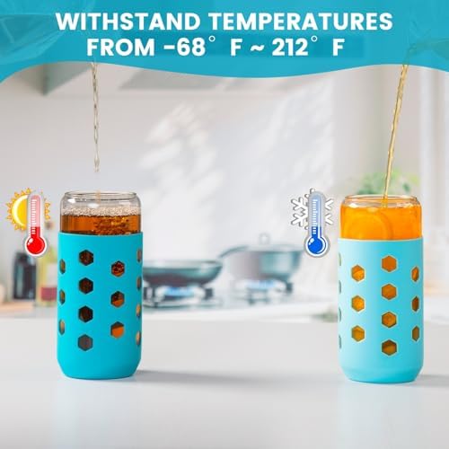 Mrsdry 20 oz Glass Cups with Lids and Straws for Gift, 4-Pack, Blue - Image 5