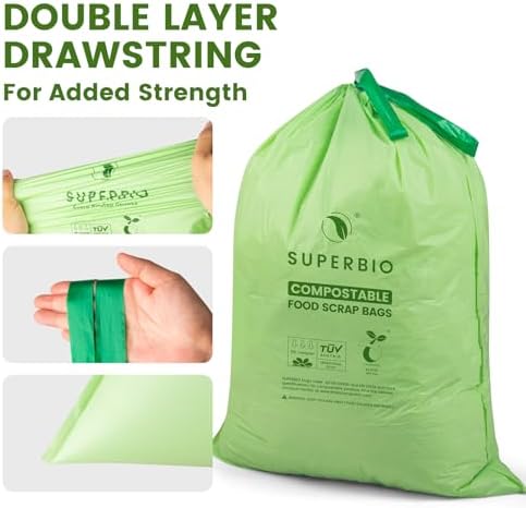 SUPERBIO 8 Gallon Compostable Drawstring Kitchen Waste Bags - Image 6
