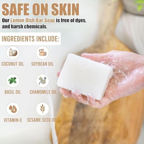 Lemon Dish Soap Bar Pack of 2 – Solid Dish Soap Block, Natural Non Toxic Eco Friendly Plant Based Dishwashing Soap, Biodegradable, Zero Waste, Plastic Free Kitchen Soap (11.28 oz) - Image 4
