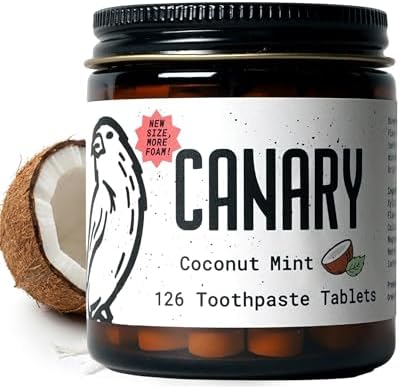 Canary Nano Hydroxyapatite Toothpaste Tablets Coconut Mint - Remineralizing, Fluoride Free, All Natural Tabs with Xylitol - Great for Travel, Plastic Free - 126 Count by Canary