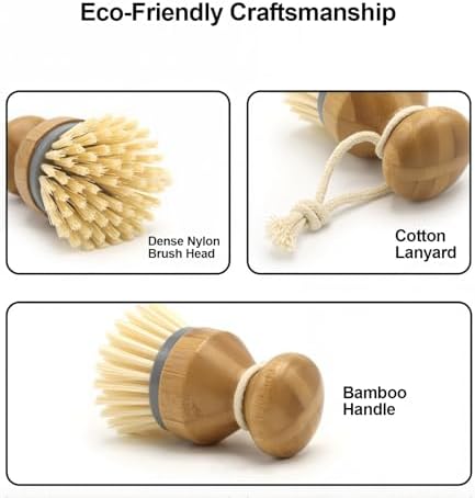 Wooden Dish Scrub Brush Set with 2 Replaceable Heads - Durable Nylon Bristles Kitchen Cleaning Brushes for Pots, Pans, and Sinks - Ergonomic Wood Handle Dish Brushes for Heavy Duty Scrubbing - Image 7
