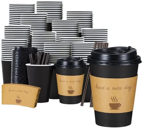 Lamosi 100 Pack 12 oz Coffee Cups, Disposable To Go Paper Cups with Lid by BuyNow
